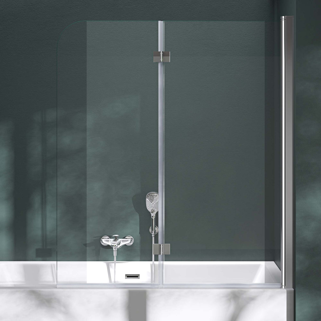 glasvilla Parete Vasca da Bagno Doccia, Parete Sopravasca 120x140cm in Vetro di Sicurezza Apertura 180° con Nano Rivestimenti Cortona1408