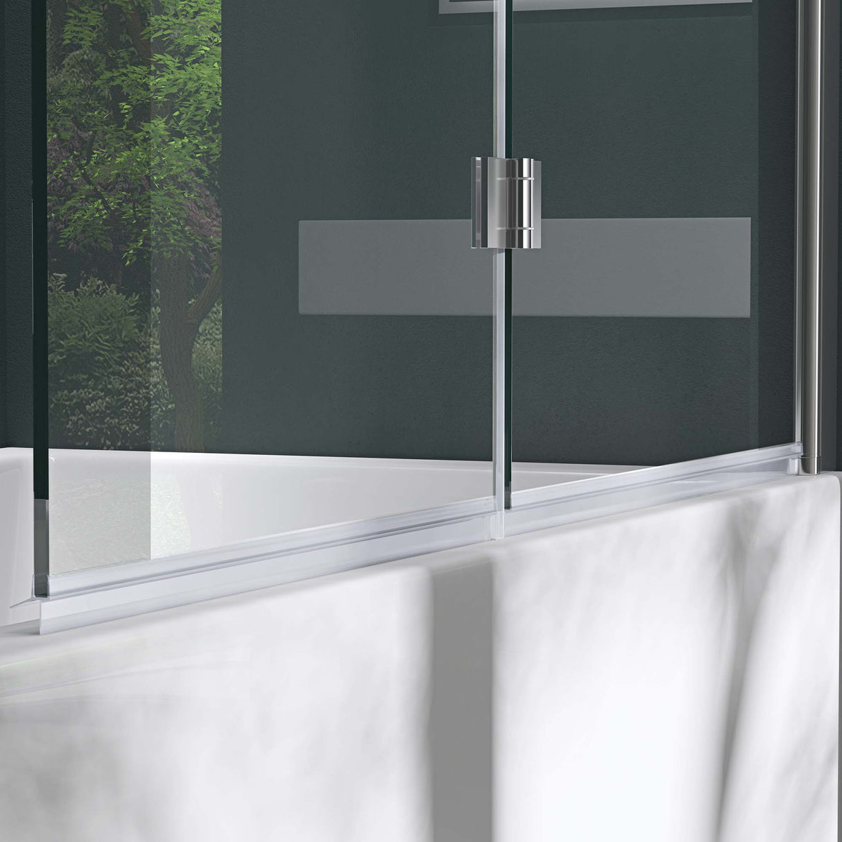 glasvilla Parete Vasca da Bagno Doccia, Parete Sopravasca 120x140cm in Vetro di Sicurezza Apertura 180° con Nano Rivestimenti Cortona1408