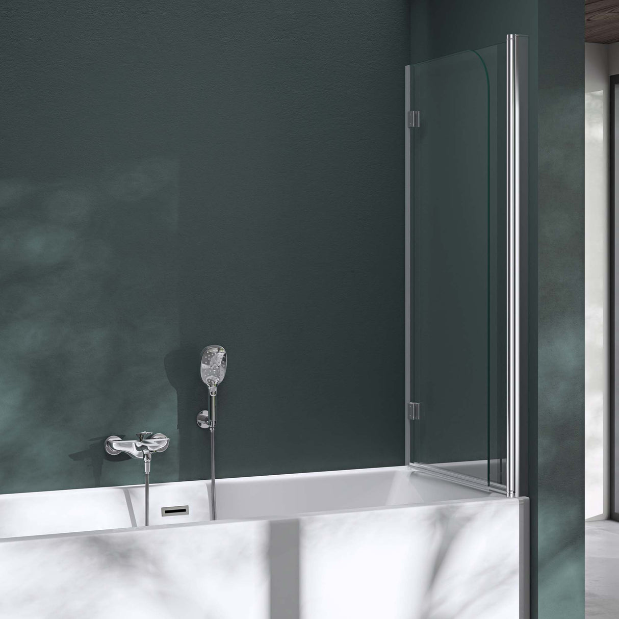 glasvilla Parete Vasca da Bagno Doccia, Parete Sopravasca 120x140cm in Vetro di Sicurezza Apertura 180° con Nano Rivestimenti Cortona1408