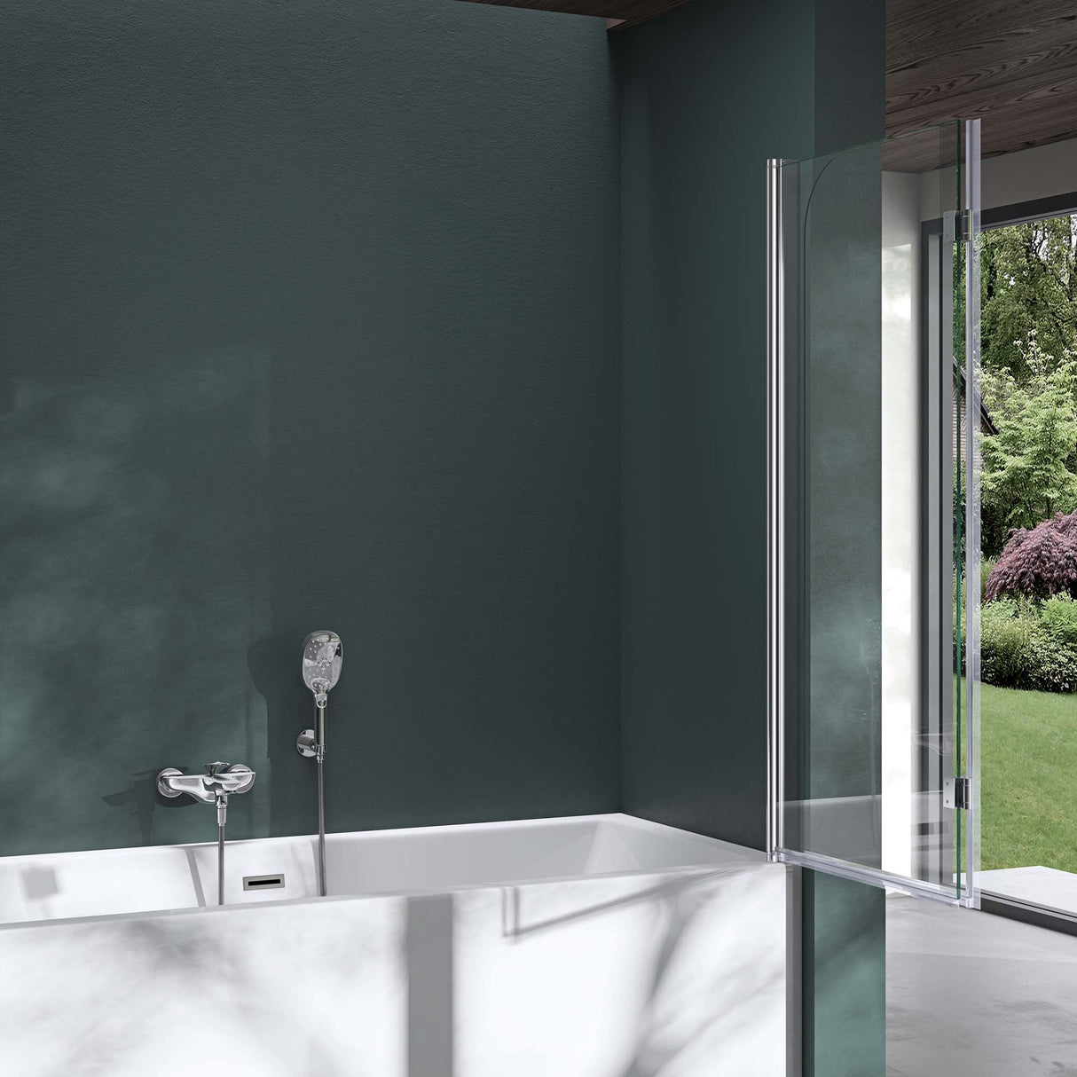 glasvilla Parete Vasca da Bagno Doccia, Parete Sopravasca 120x140cm in Vetro di Sicurezza Apertura 180° con Nano Rivestimenti Cortona1408