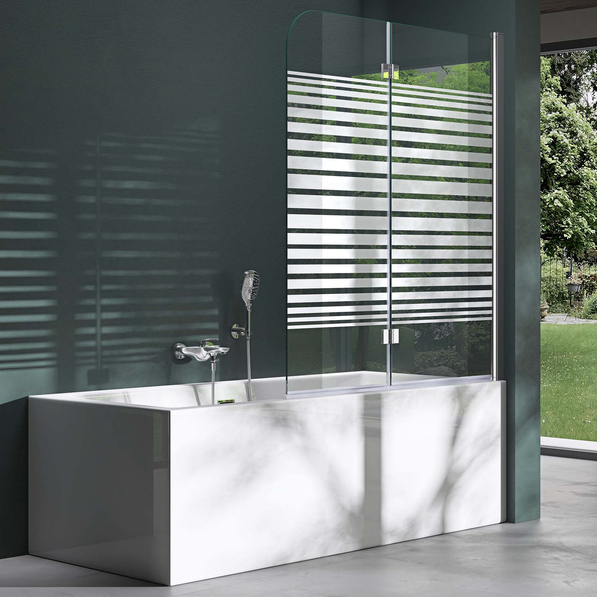 glasvilla Parete Vasca da Bagno Doccia, Parete Sopravasca 120x140cm in Vetro di Sicurezza Apertura 180° con Nano Rivestimenti Cortona1408