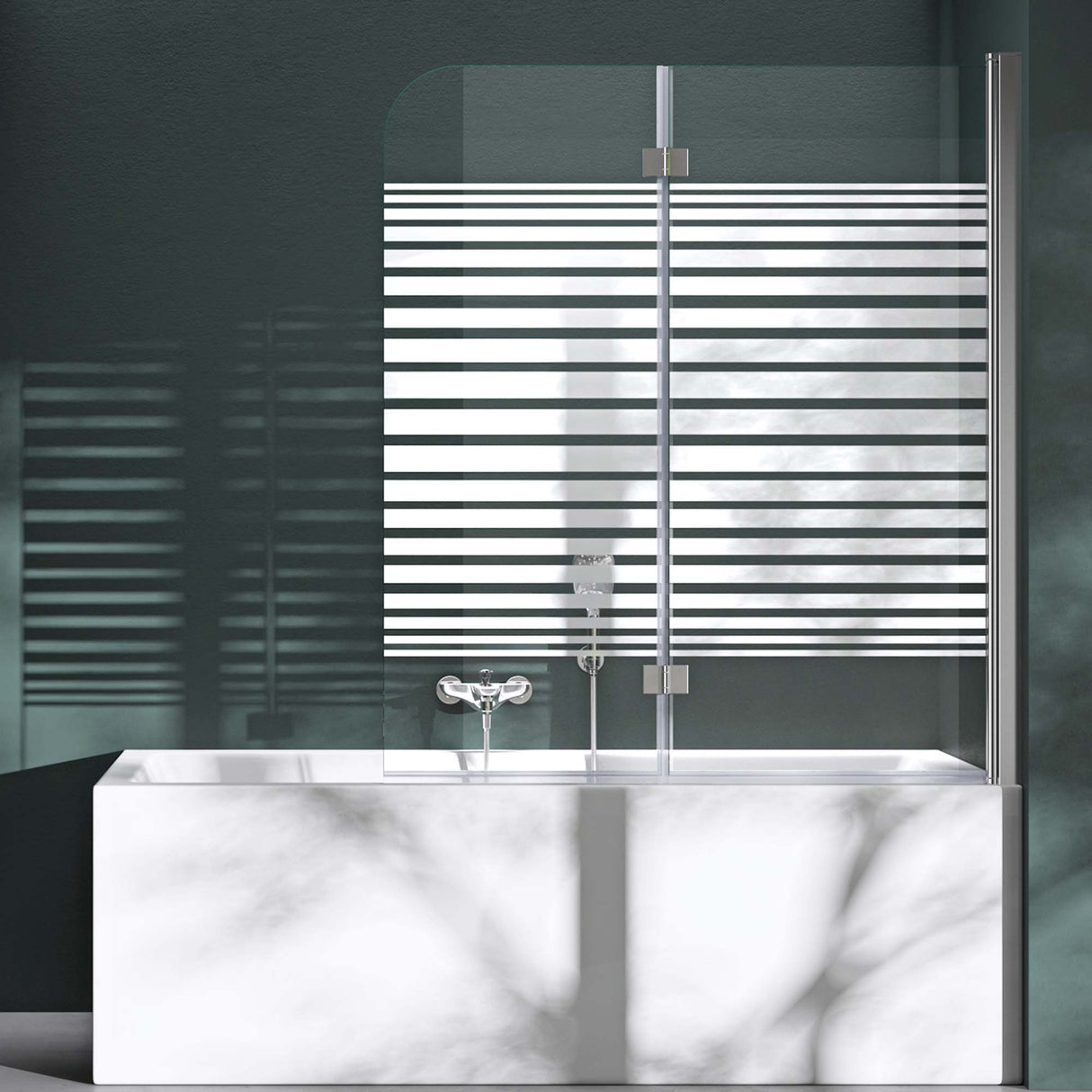 glasvilla Parete Vasca da Bagno Doccia, Parete Sopravasca 120x140cm in Vetro di Sicurezza Apertura 180° con Nano Rivestimenti Cortona1408