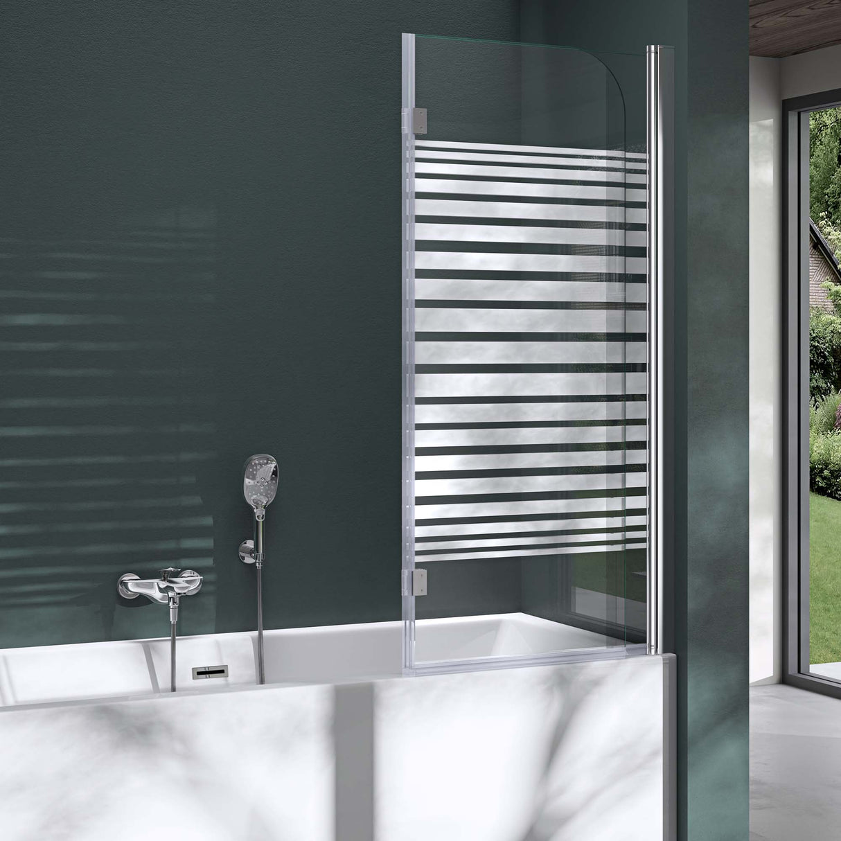 glasvilla Parete Vasca da Bagno Doccia, Parete Sopravasca 120x140cm in Vetro di Sicurezza Apertura 180° con Nano Rivestimenti Cortona1408