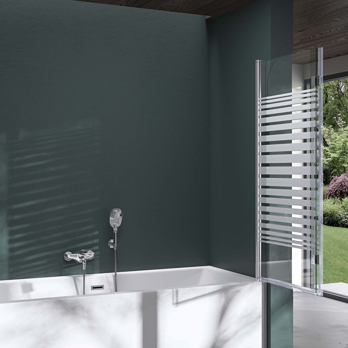 glasvilla Parete Vasca da Bagno Doccia, Parete Sopravasca 120x140cm in Vetro di Sicurezza Apertura 180° con Nano Rivestimenti Cortona1408