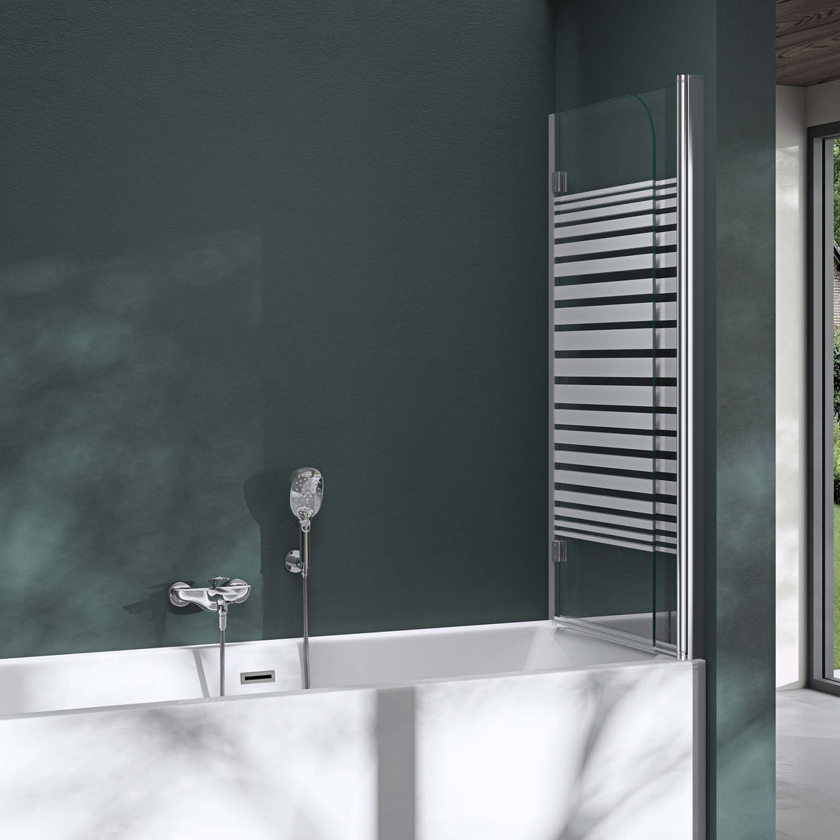 glasvilla Parete Vasca da Bagno Doccia, Parete Sopravasca 120x140cm in Vetro di Sicurezza Apertura 180° con Nano Rivestimenti Cortona1408