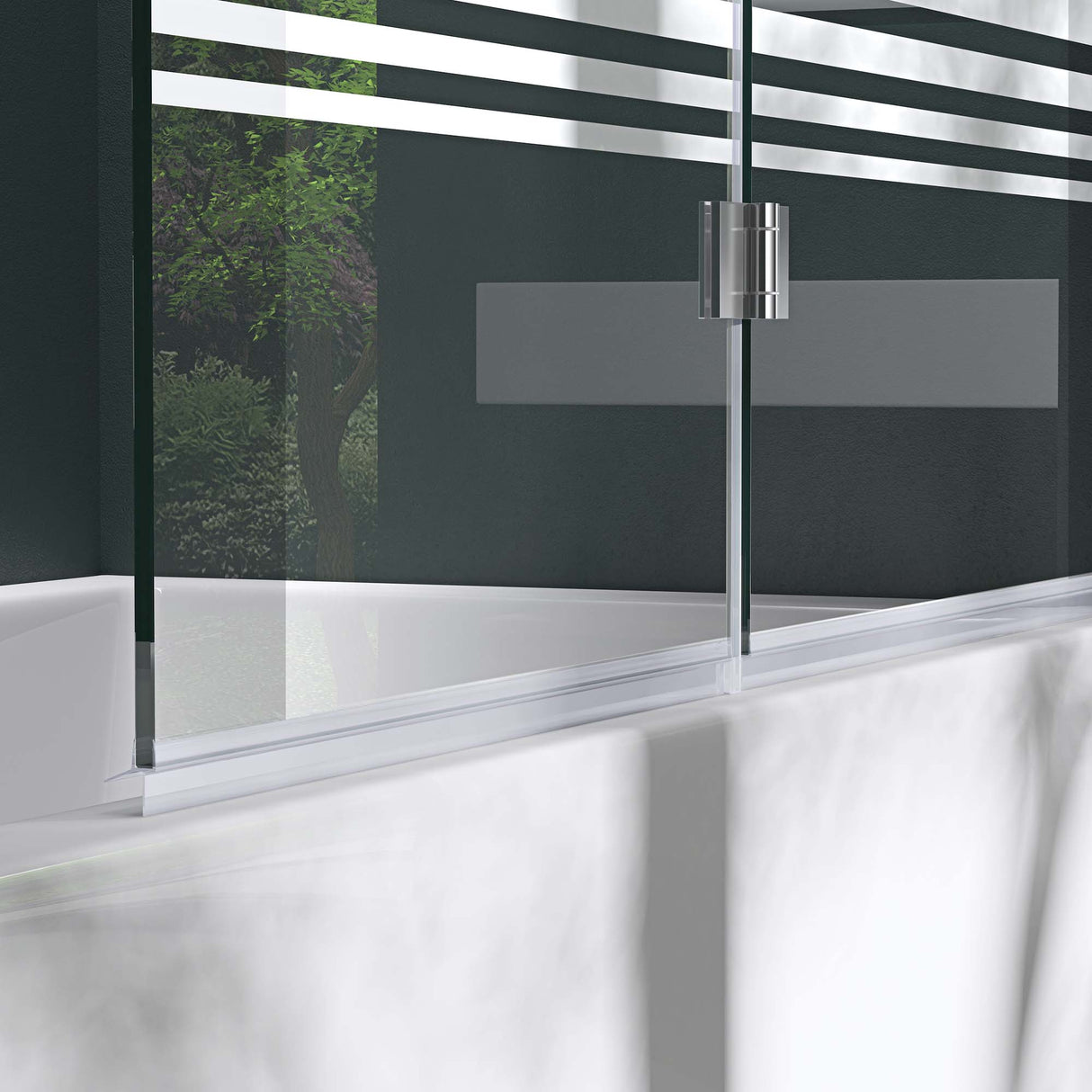 glasvilla Parete Vasca da Bagno Doccia, Parete Sopravasca 120x140cm in Vetro di Sicurezza Apertura 180° con Nano Rivestimenti Cortona1408