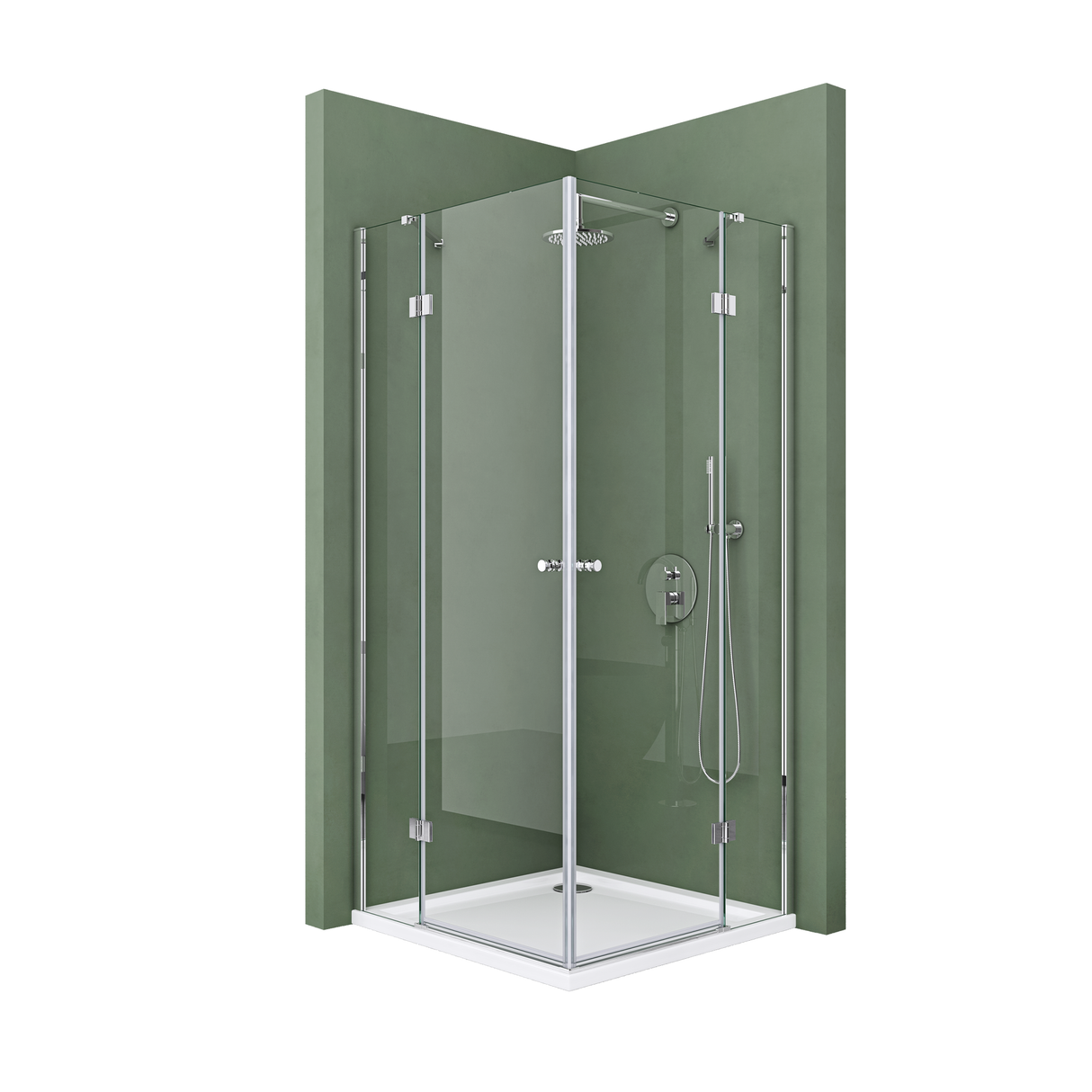 galsvilla Eckeinstieg Duschkabine Duschabtrennung Klarglas 6mm ESG-Sicherheitsglas & Lotuseffekt 2 Pendeltüren R01k