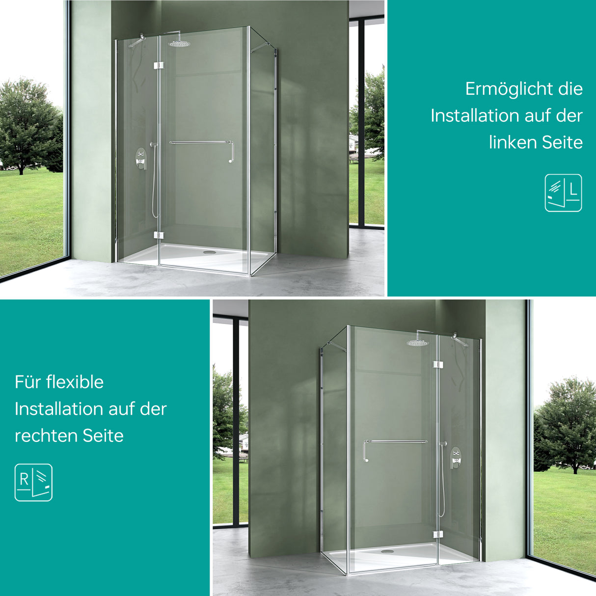 glasvilla Box Doccia in Vetro 6mm Box Cabina Doccia Angolare in Vetro di Sicurezza ESG Temperato con Porta Girevole Box Doccia con Rivestimento Nano R04k