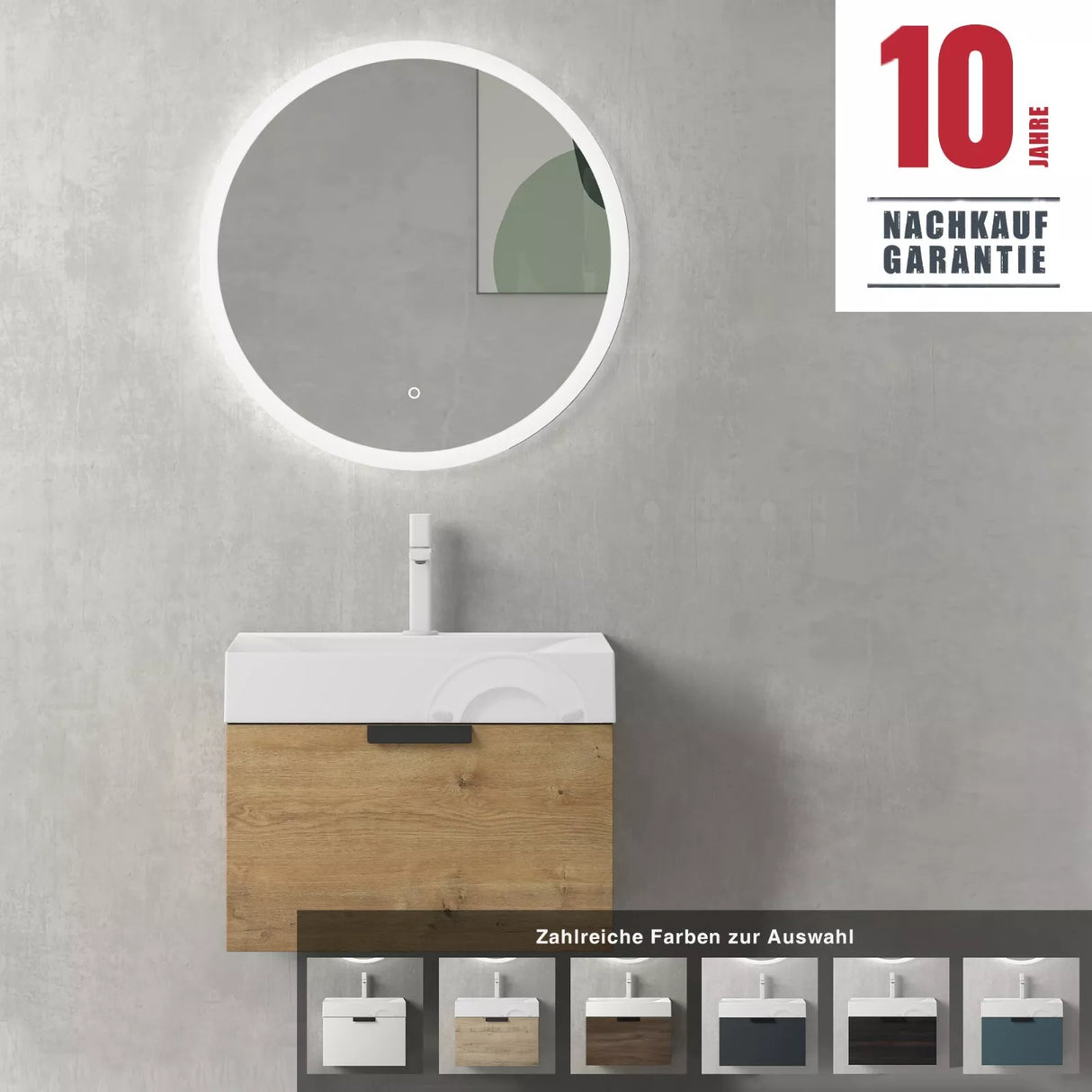 glasvilla Badmöbel-Set mit Soft-Close Schublade Wandmontage inkl. Waschbecken Lonato