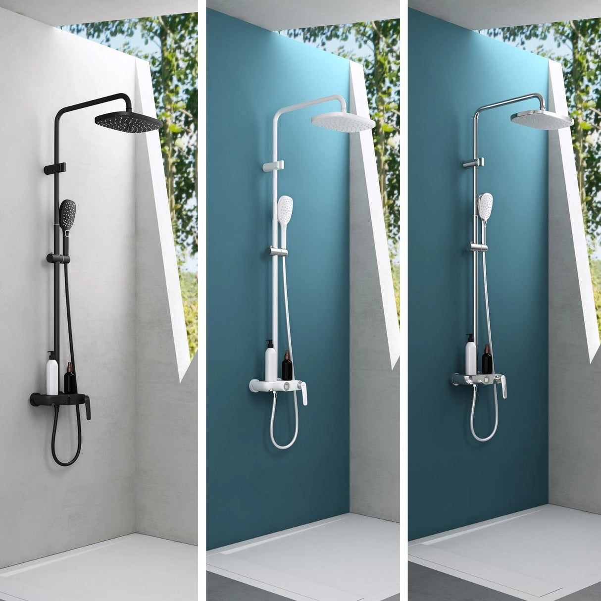 sistema de ducha glasvilla con ducha de mano y de cabeza, ducha de lluvia, grifería de ducha con juego de soporte de pared