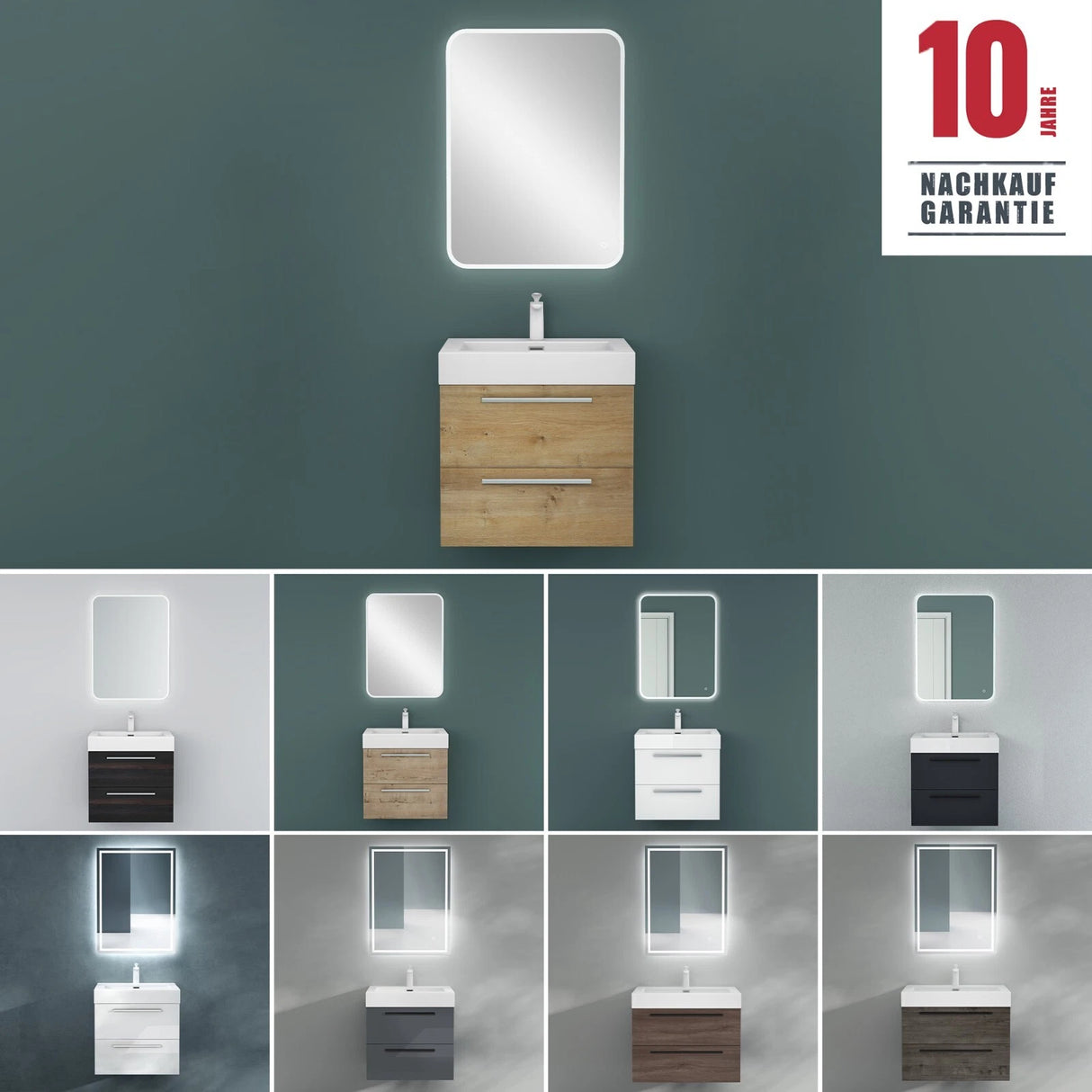 glasvilla Mobile Bagno Sospeso con Lavabo da Marmo Fuso Mobiletto per Bagno con Lavabo Quadratto