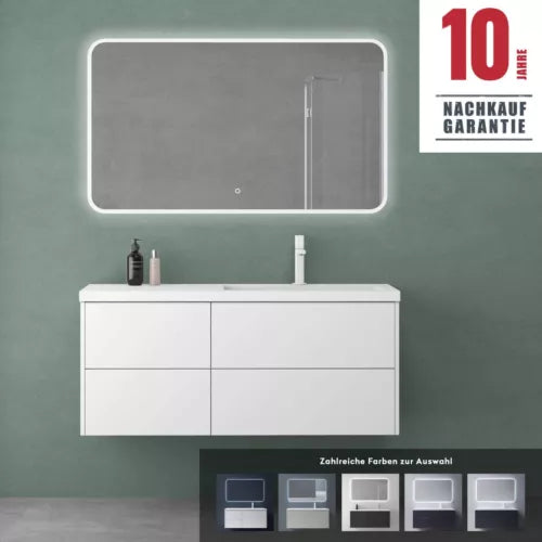 glasvilla Mobile Bagno Sospeso 120cm, Mobile da Bagno con 4 Cassetti a Chiusura Soft-Close e Lavabo da Marmo fuso, Moment