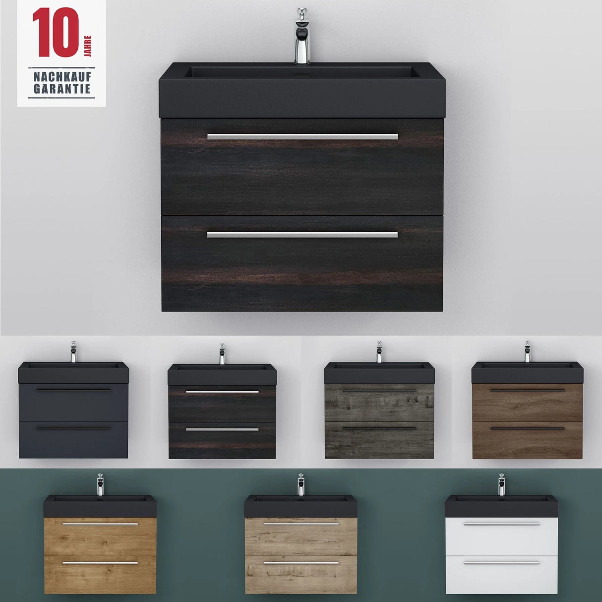 conjunto de muebles de baño glasvilla mueble de lavabo con mueble inferior incl. lavabo de mineral en antracita Quadratto