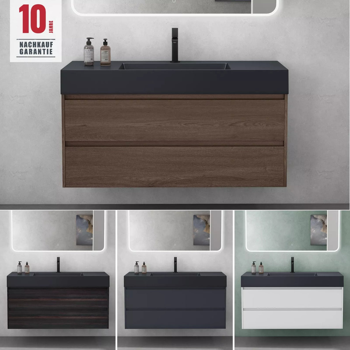 glasvilla Mobile Bagno Sospeso 120cm Mobiletto da Bagno con Lavabo da Marmo Fuso, Deep