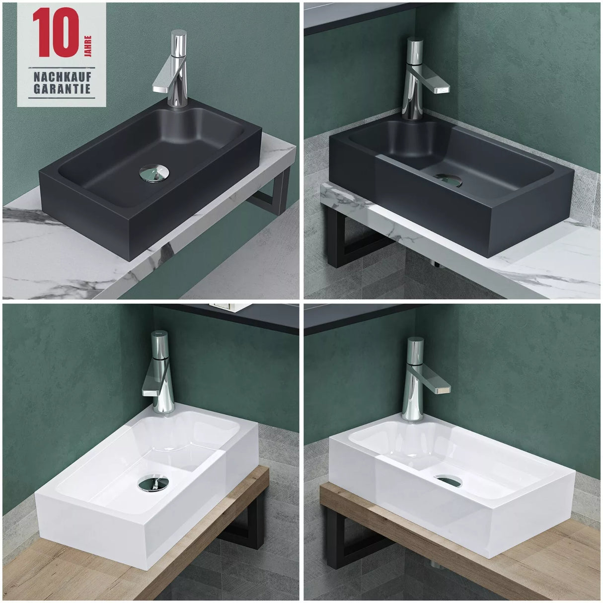 Vasque à poser Glasvilla, WC invités, vasque à poser avec trou pour robinet, 46 x 26 x 11 cm, petite vasque carrée en fonte minérale, zone de lavage Colossum101