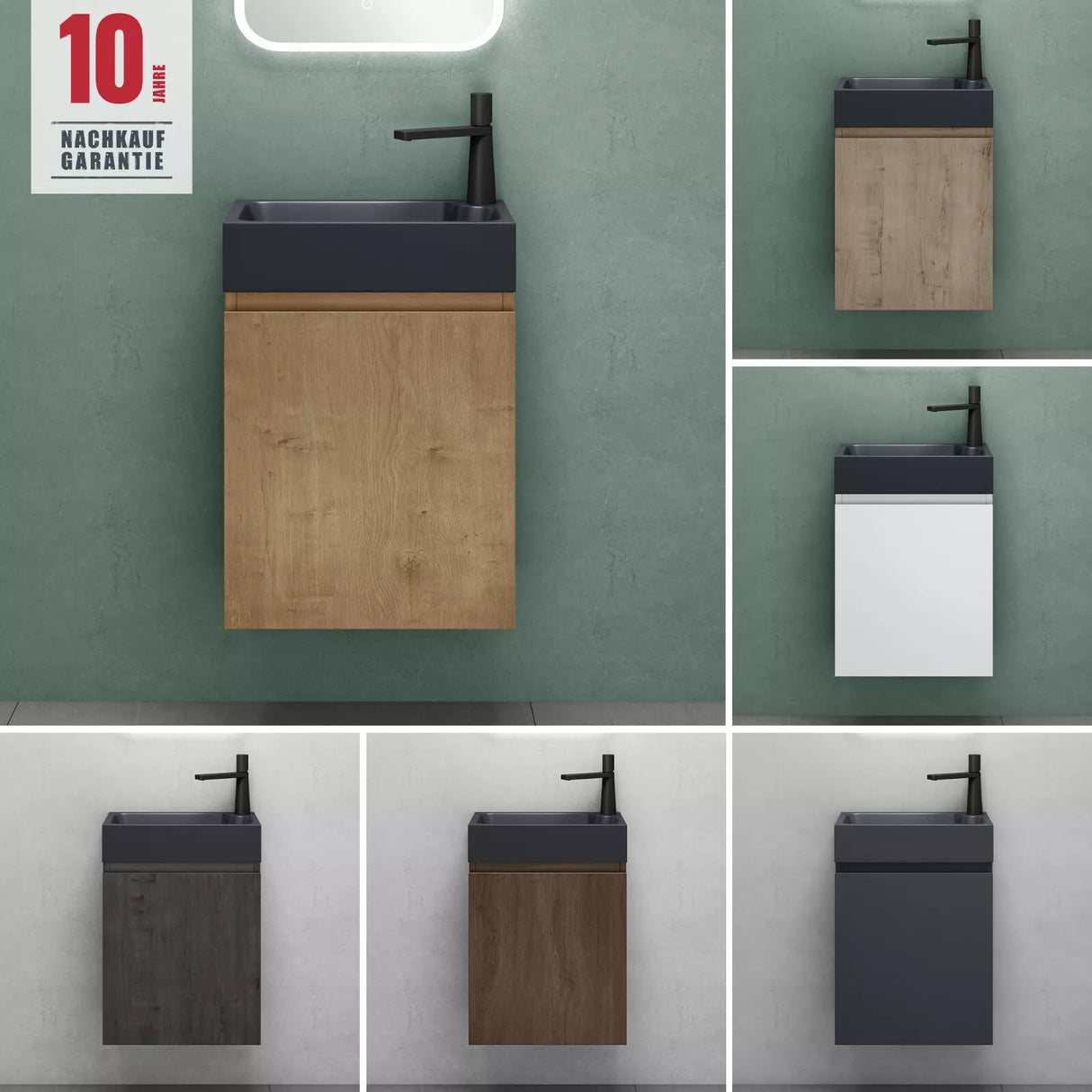 glasvilla Mobile Bagno Sospeso con Lavabo Antracite Opaco Mobiletto da Bagno 46x26x63cm Pisa02