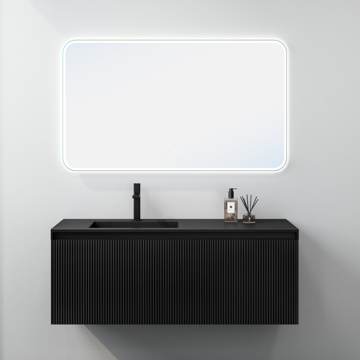 glasvilla Mobile Bagno Sospeso 120cm Mobiletto da Bagno con Cassetto di Soft-close Mobile da Bagno Include Lavabo Marmo fuso Santa