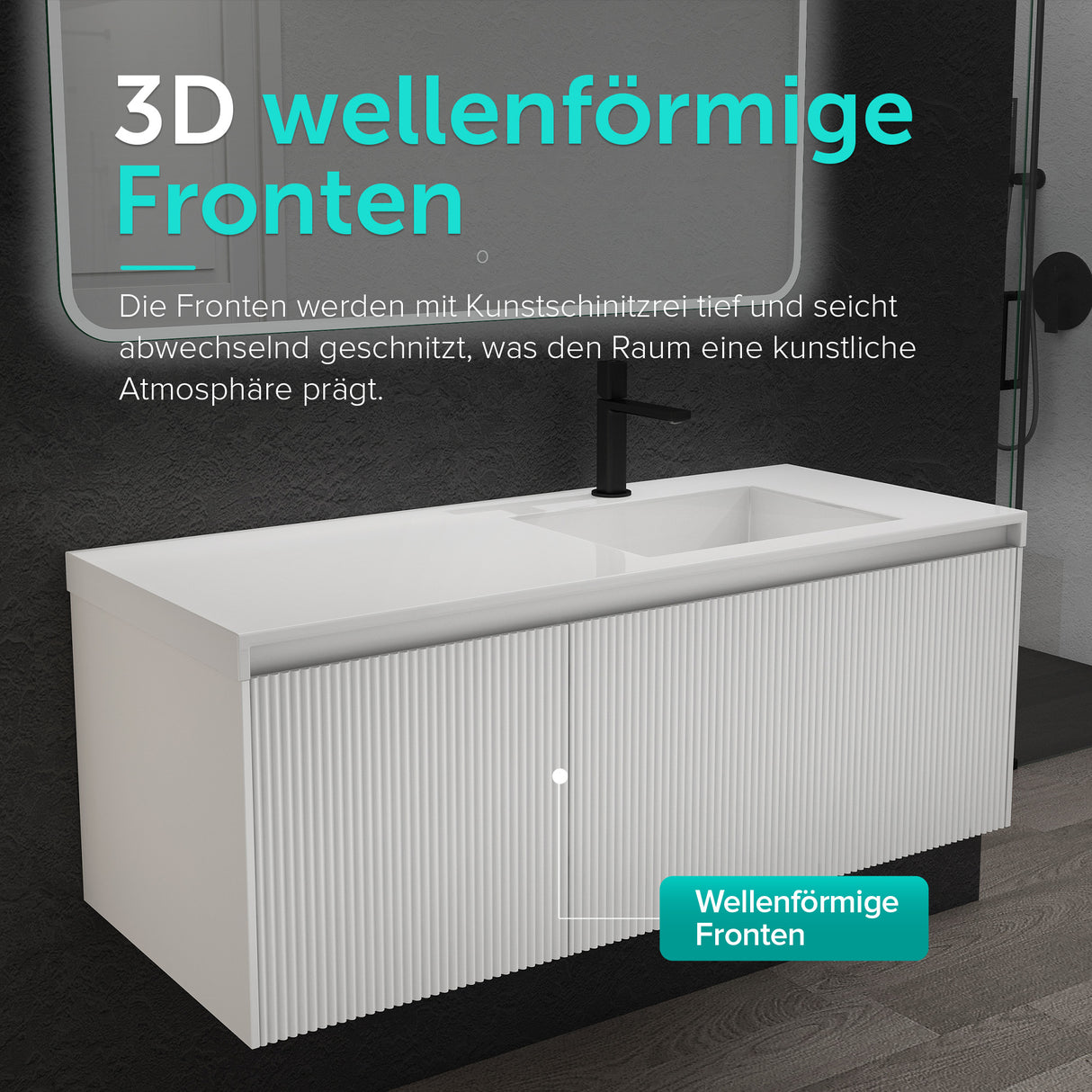 glasvilla Mobile Bagno Sospeso 120cm Mobiletto da Bagno con Cassetto di Soft-close Mobile da Bagno Include Lavabo Marmo fuso Santa