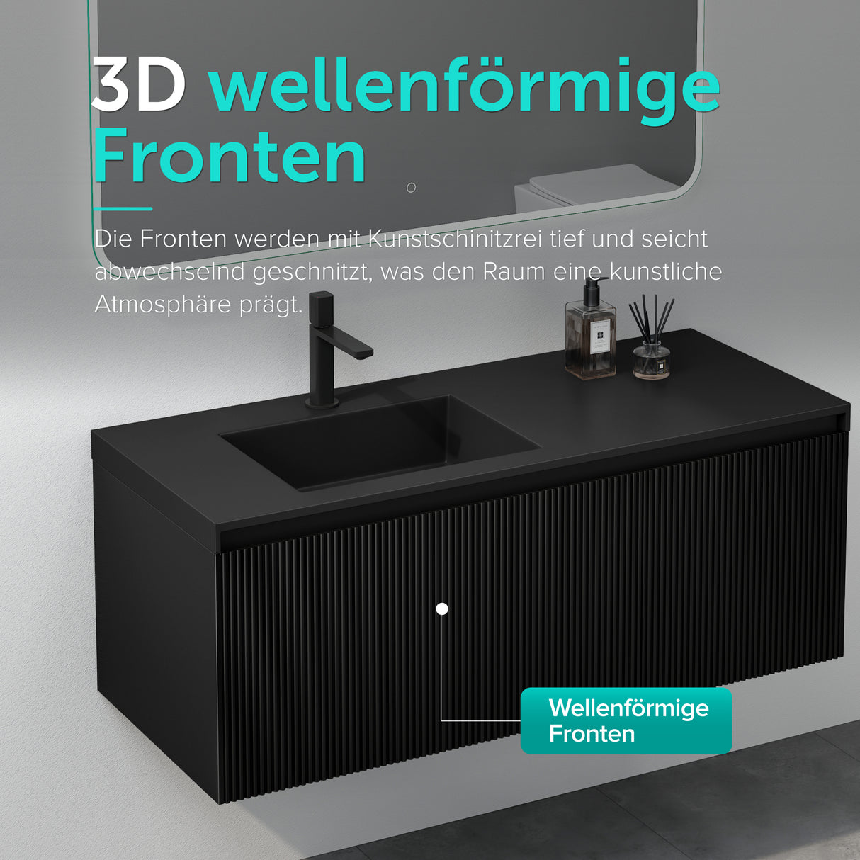 glasvilla Mobile Bagno Sospeso 120cm Mobiletto da Bagno con Cassetto di Soft-close Mobile da Bagno Include Lavabo Marmo fuso Santa