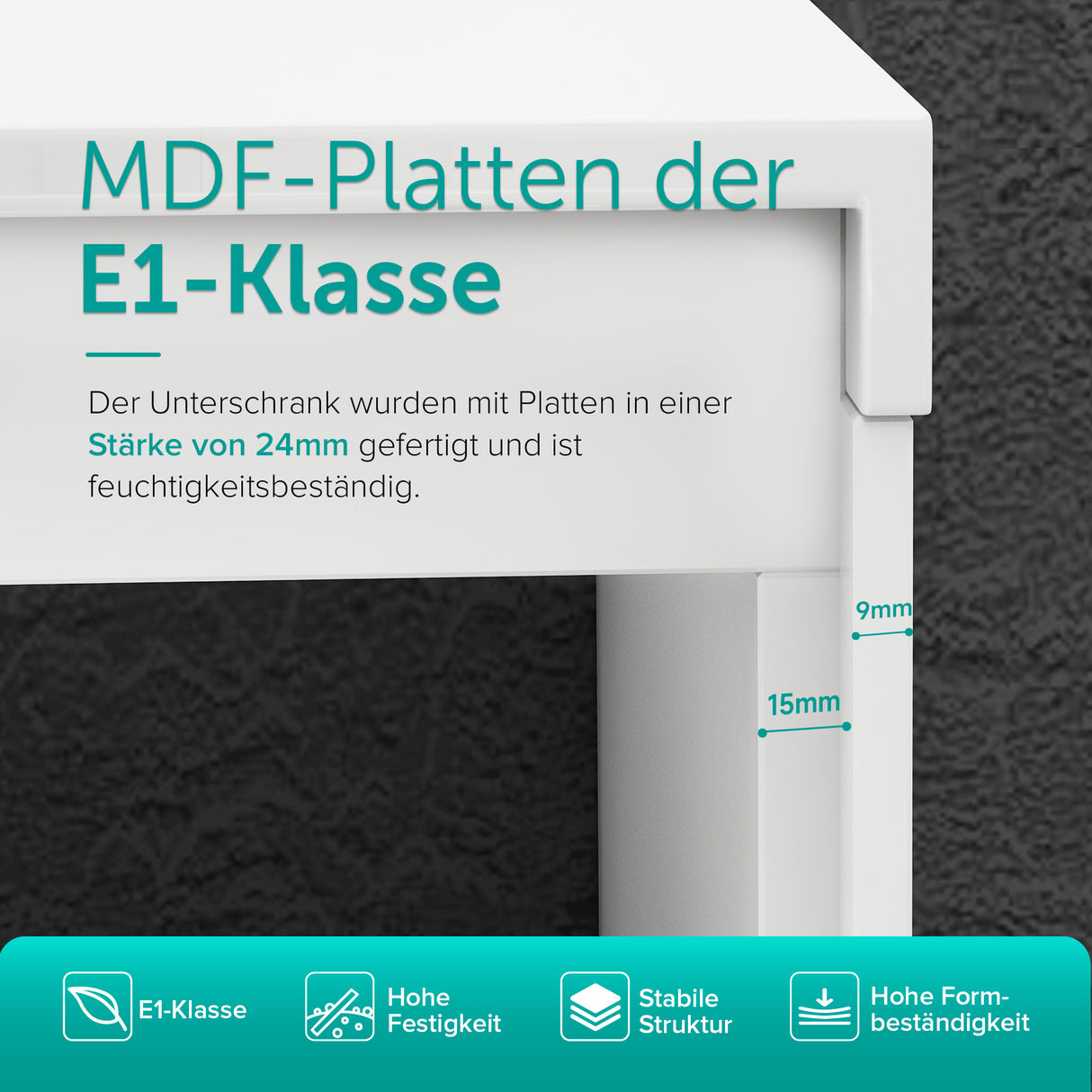 glasvilla Mobile Bagno Sospeso 120cm Mobiletto da Bagno con Cassetto di Soft-close Mobile da Bagno Include Lavabo Marmo fuso Santa