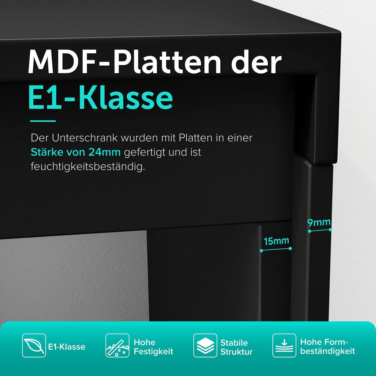 glasvilla Mobile Bagno Sospeso 120cm Mobiletto da Bagno con Cassetto di Soft-close Mobile da Bagno Include Lavabo Marmo fuso Santa