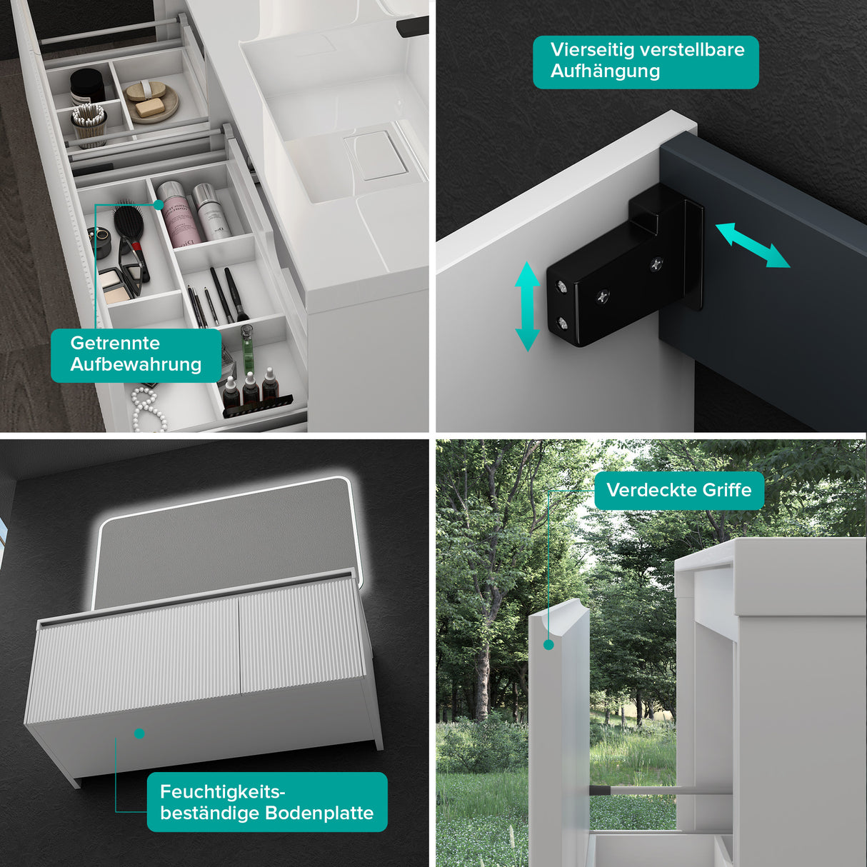 glasvilla Mobile Bagno Sospeso 120cm Mobiletto da Bagno con Cassetto di Soft-close Mobile da Bagno Include Lavabo Marmo fuso Santa