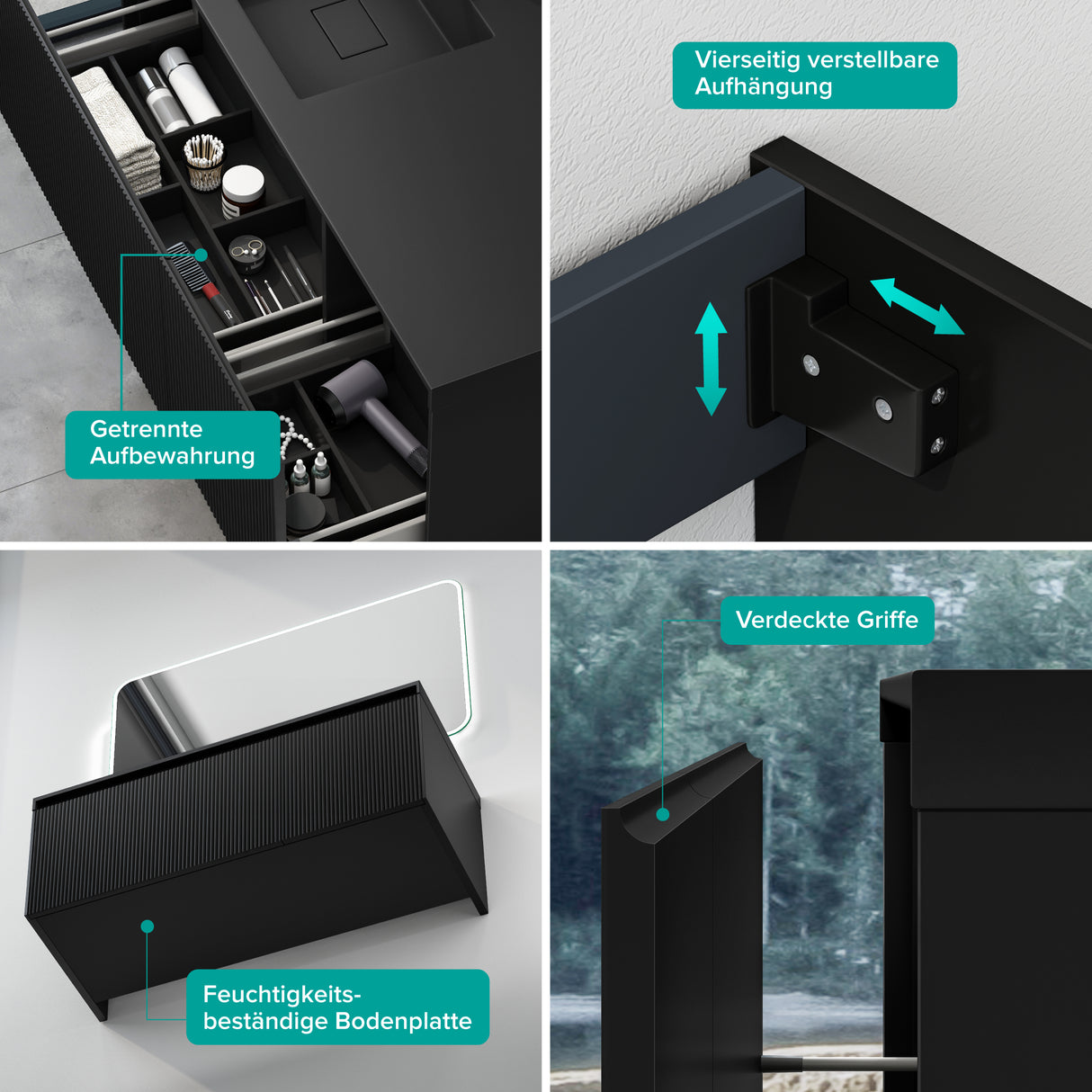 glasvilla Mobile Bagno Sospeso 120cm Mobiletto da Bagno con Cassetto di Soft-close Mobile da Bagno Include Lavabo Marmo fuso Santa