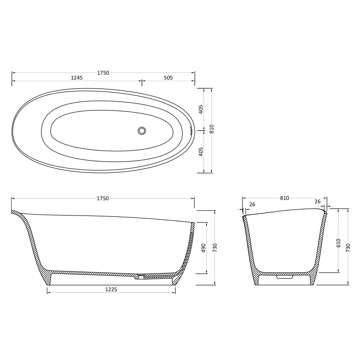 glasvilla Bañera independiente Blanco mate de mineral fundido Bañera de pie incl. sellado Nano