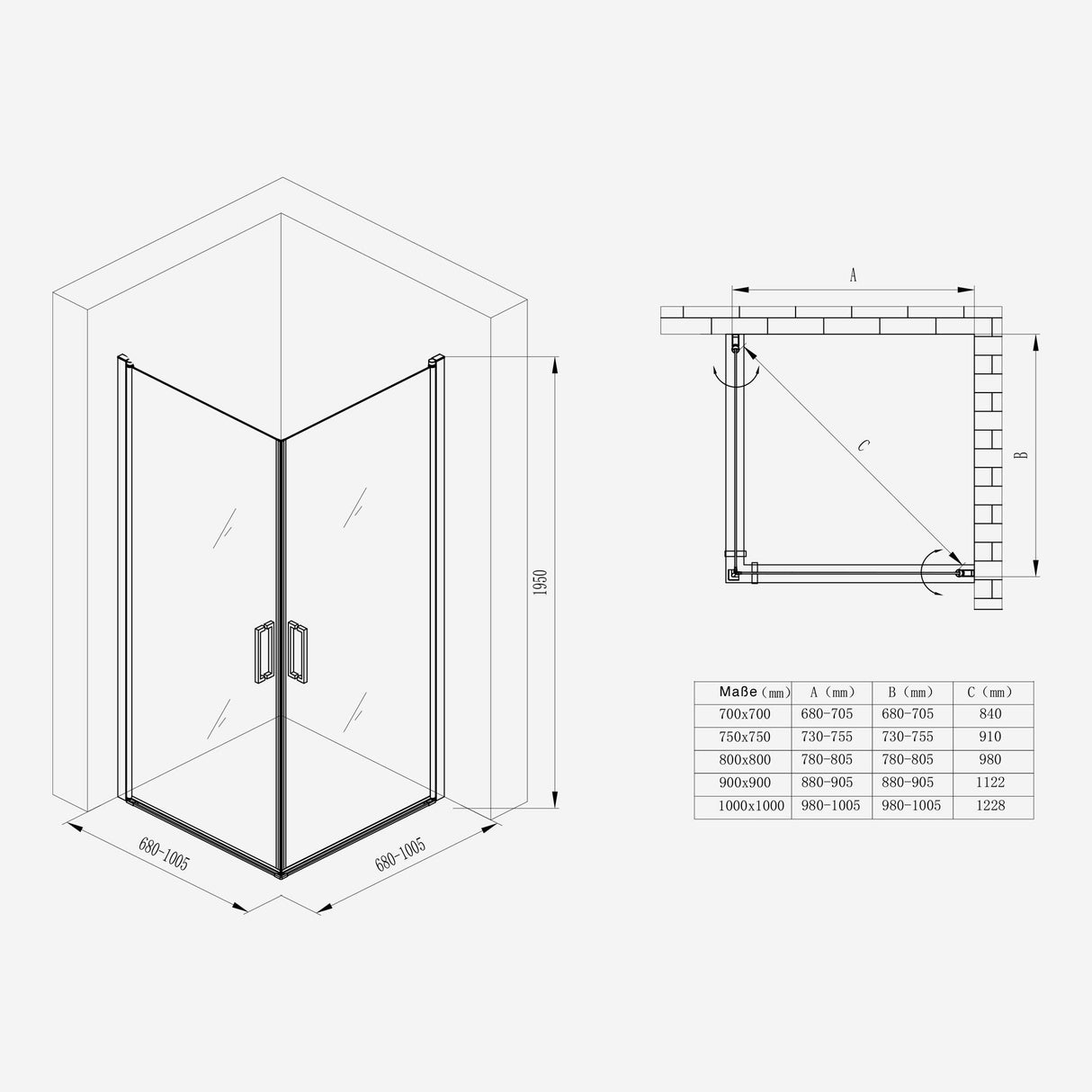 cabina de ducha glasvilla entrada en esquina mecanismo de elevación y descenso separación de ducha vidrio lechoso vidrio de seguridad ESG efecto loto plegable Ravenna24MS