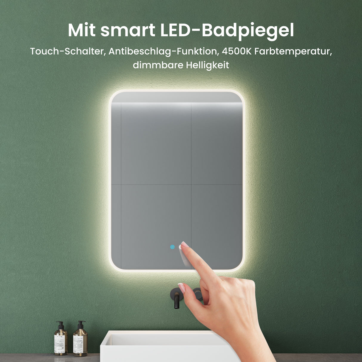 glasvilla Specchio da Bagno Appeso Specchio a LED con Interruttore Touch Specchio da Parete per Il Trucco Anti-Appannamento