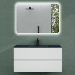 glasvilla Badmöbel-Set Waschtisch mit Unterschrank Mineralguss Waschbecken in Anthrazit Waschbeckenunterschrank  2-Schubladen Soft-Close Aqualis
