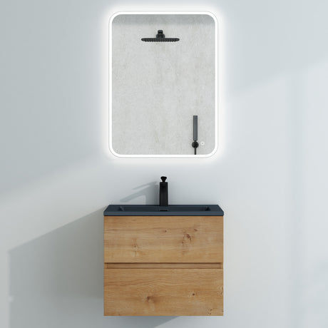 Ensemble de meubles de salle de bain Glasvilla, meuble sous-vasque avec meuble bas, vasque en fonte minérale anthracite, meuble bas pour vasque, 2 tiroirs, fermeture amortie Aqualis