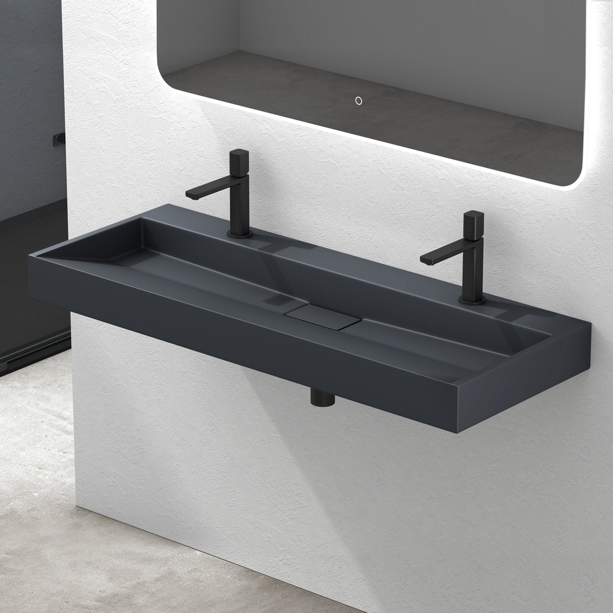 lavabo Glasvilla, lavabo à poser, lavabo suspendu, meuble vasque suspendu avec bonde, en fonte minérale, zone de vasque rectangulaire col19