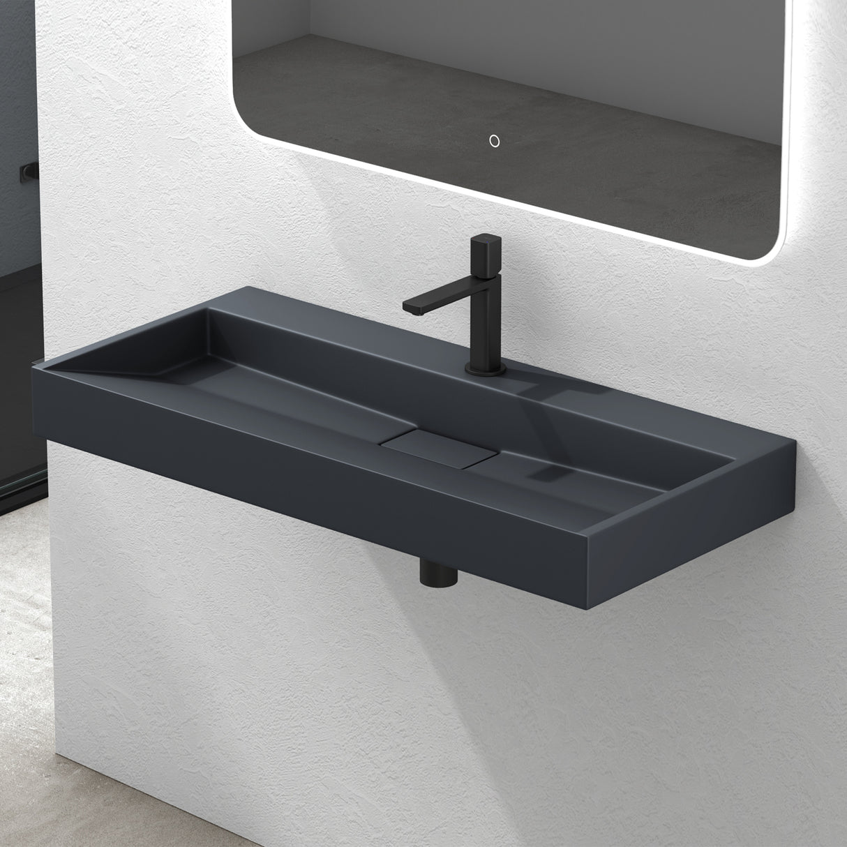 lavabo Glasvilla, lavabo à poser, lavabo suspendu, meuble vasque suspendu avec bonde, en fonte minérale, zone de vasque rectangulaire col19
