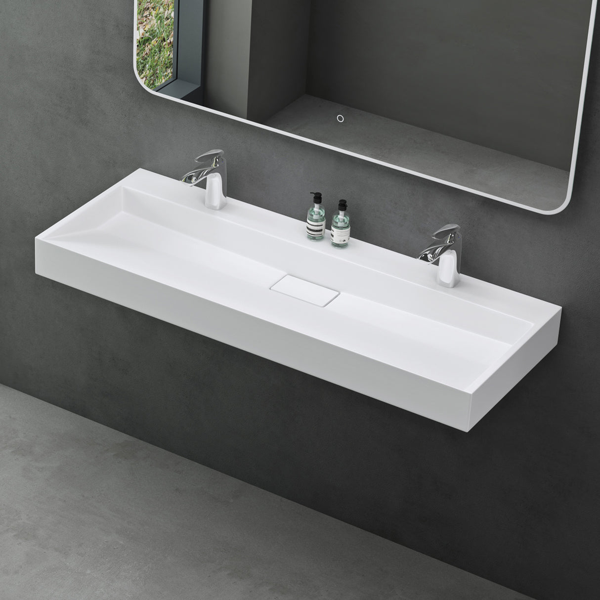 lavabo Glasvilla, lavabo à poser, lavabo suspendu, meuble vasque suspendu avec bonde, en fonte minérale, zone de vasque rectangulaire col19