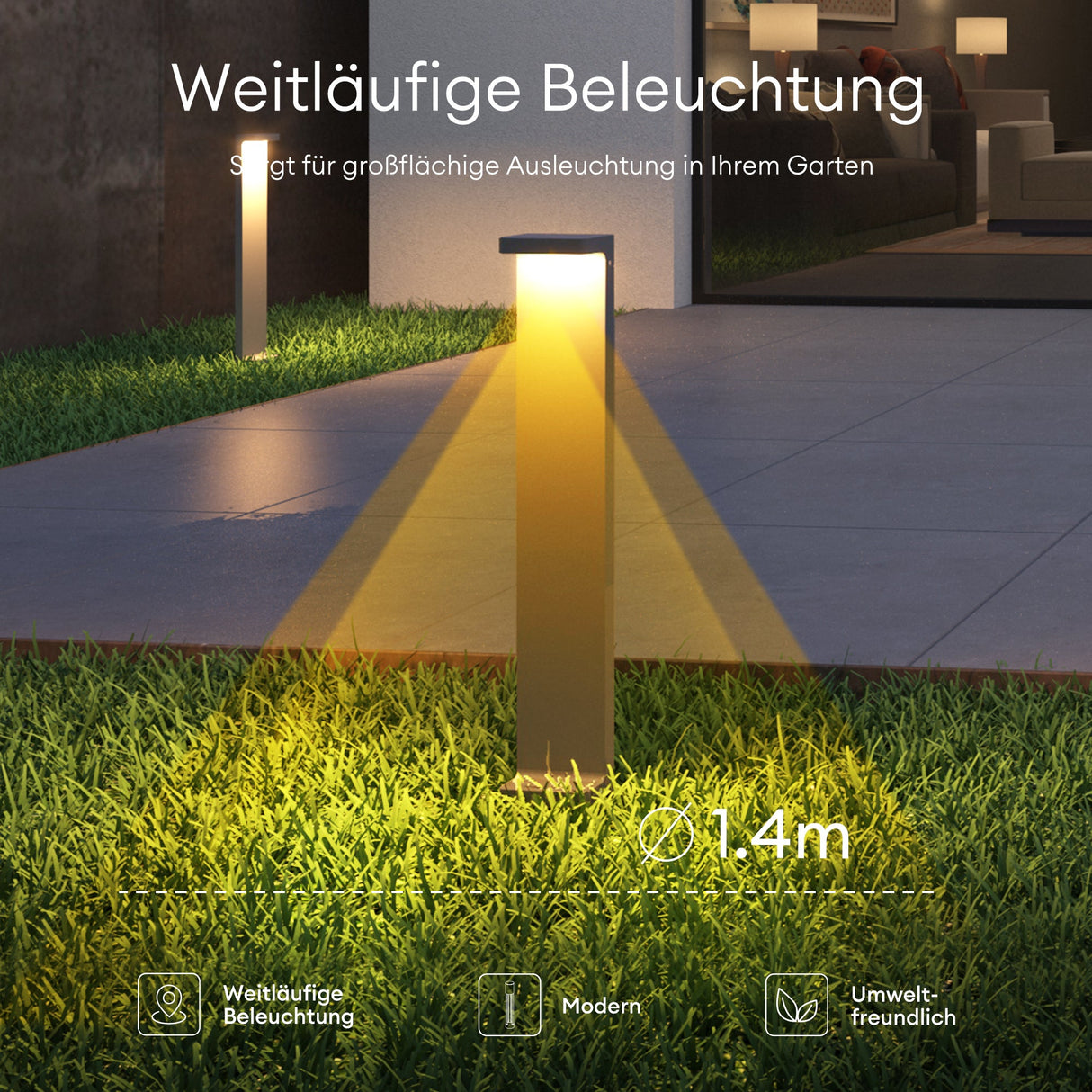 Lampe d'extérieur glasvilla 10x6x60cm IP65 éclairage de chemin extérieur | Borne lumineuse pour jardin, lampadaire 3000K, lampe de jardin | Lampadaire d'extérieur 6W LumaTorch 