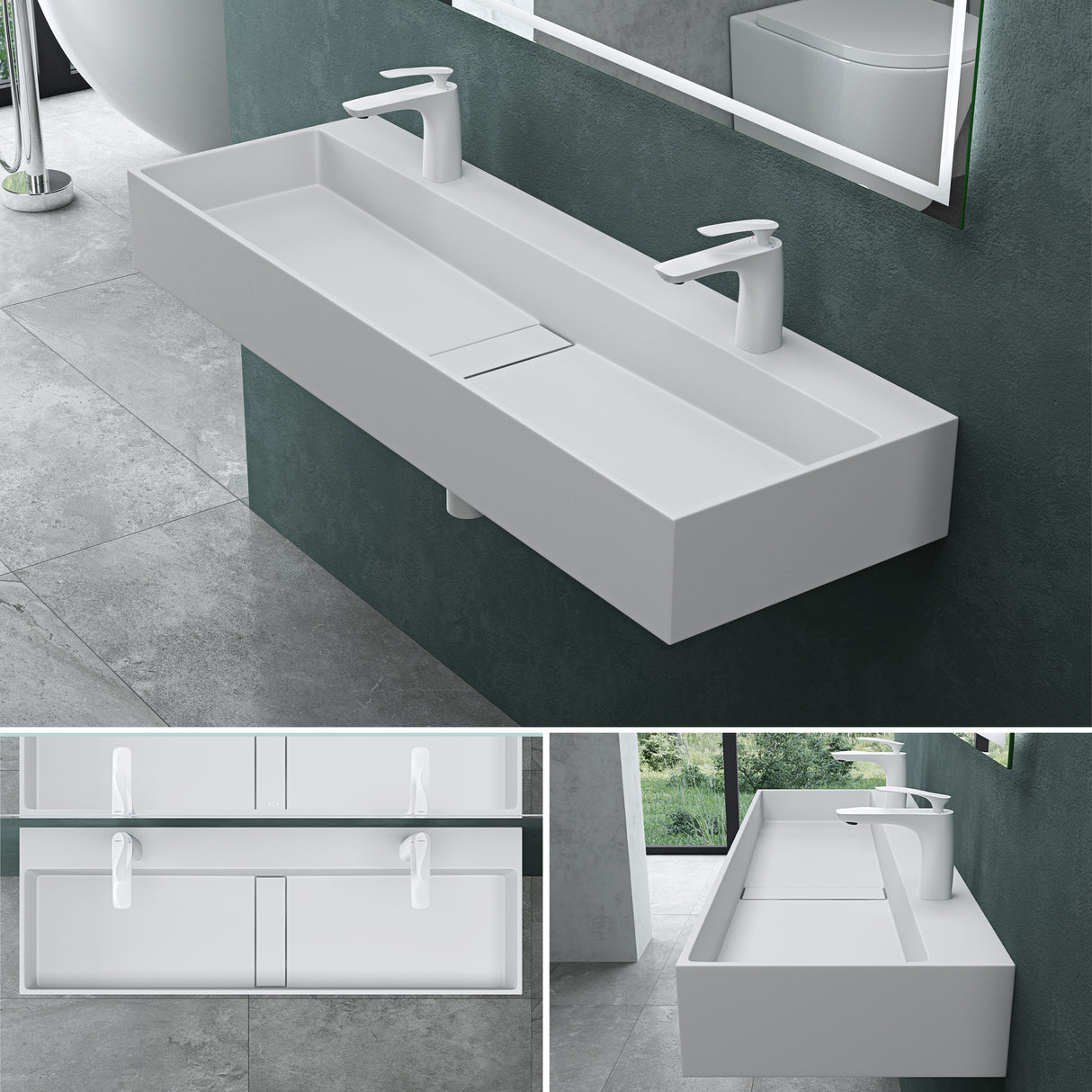 Lavabo à poser Glasvilla, lavabo suspendu en matériau minéral moulé avec trou de robinetterie Col6028