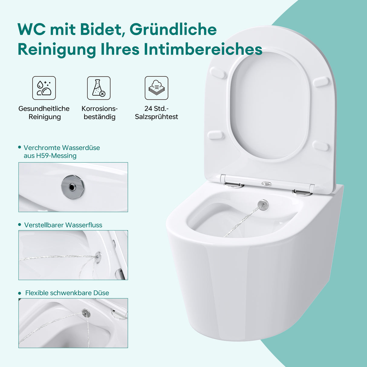WC suspendu Glasvilla, sans bride, en céramique blanche, avec mécanisme de fermeture amortie