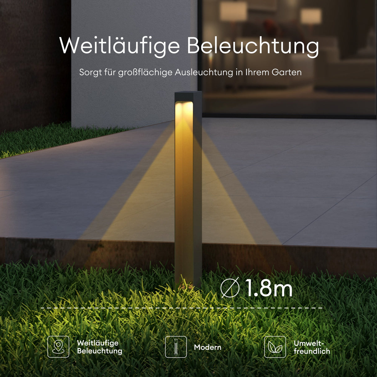 éclairage extérieur glasvilla IP65 éclairage de chemin extérieur | Borne d'éclairage extérieure pour jardin, lampadaire de jardin 3000K | Lampadaire d'extérieur 5W BaldersLights 