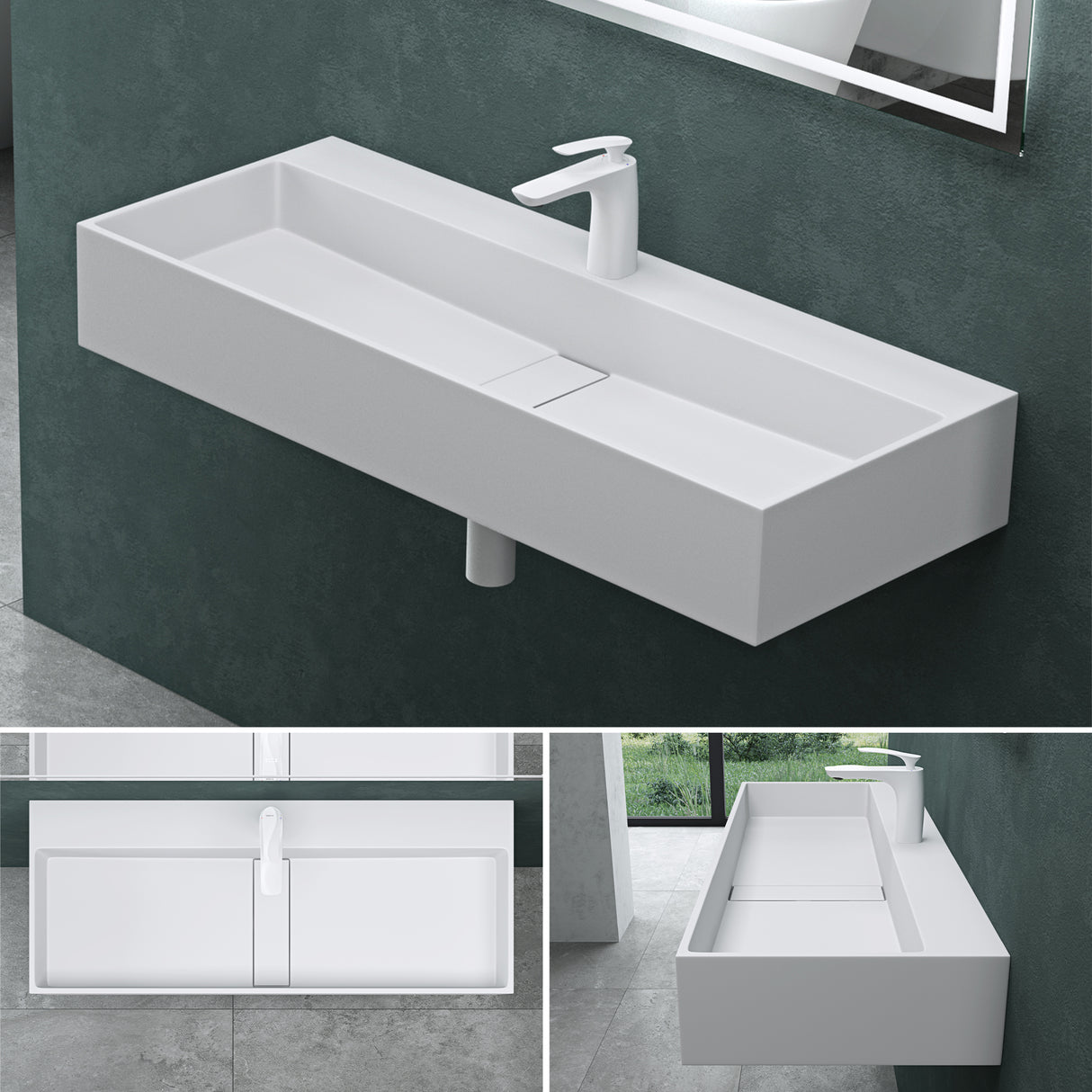 Lavabo à poser Glasvilla, lavabo suspendu en matériau minéral moulé avec trou de robinetterie Col6028