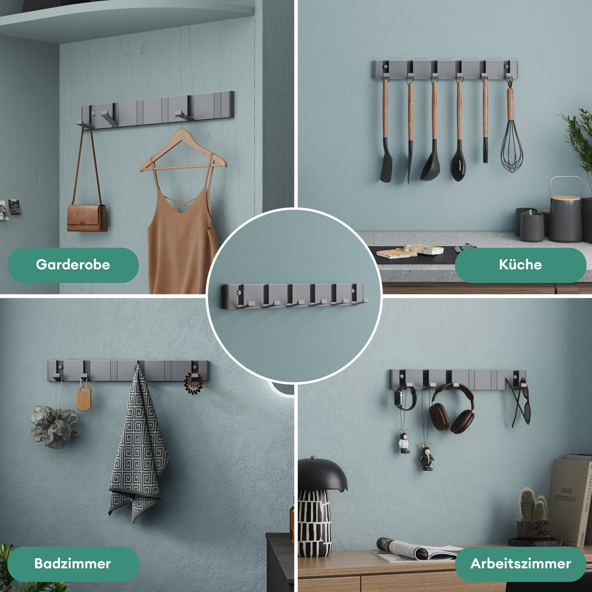 glasvilla Wandgarderobe Wandhaken aus Aluminium Garderobe mit klappbaren Haken Garderobenleiste Garderobenhaken Kleiderhaken