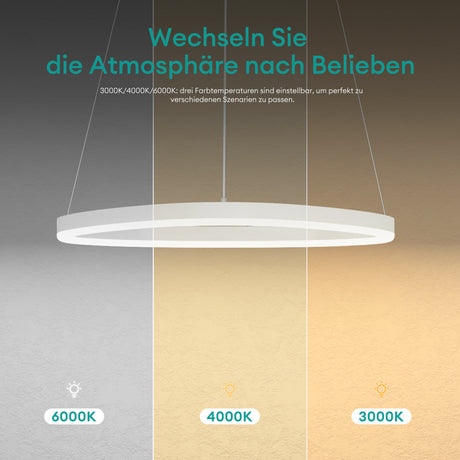 glasvilla Pendelleuchte 50cm LED Hängelampe Dynamisches Wellendesign 3000K/4000K/6000K Verstellbares Kabel 16W Hängeleuchte für Esszimmer Wohnzimmer Schlafzimmer