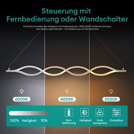 Suspension Glasvilla LED à intensité variable avec télécommande et câble réglable pour salle à manger, salon, chambre à coucher 