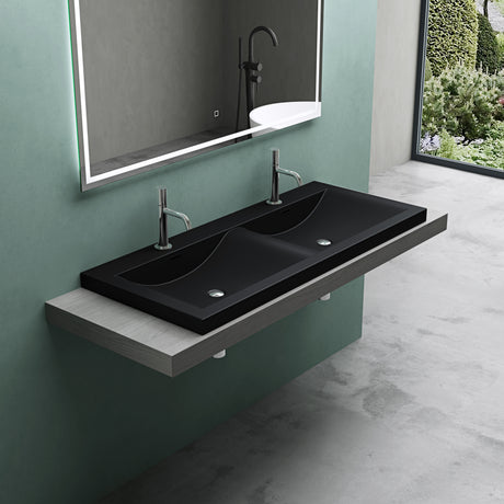 glasvilla Waschbecken Einbauwaschbecken Waschtisch 2 Becken Mineralguss rechteckig 2 Armaturenlöcher Überlauffunktion Col03