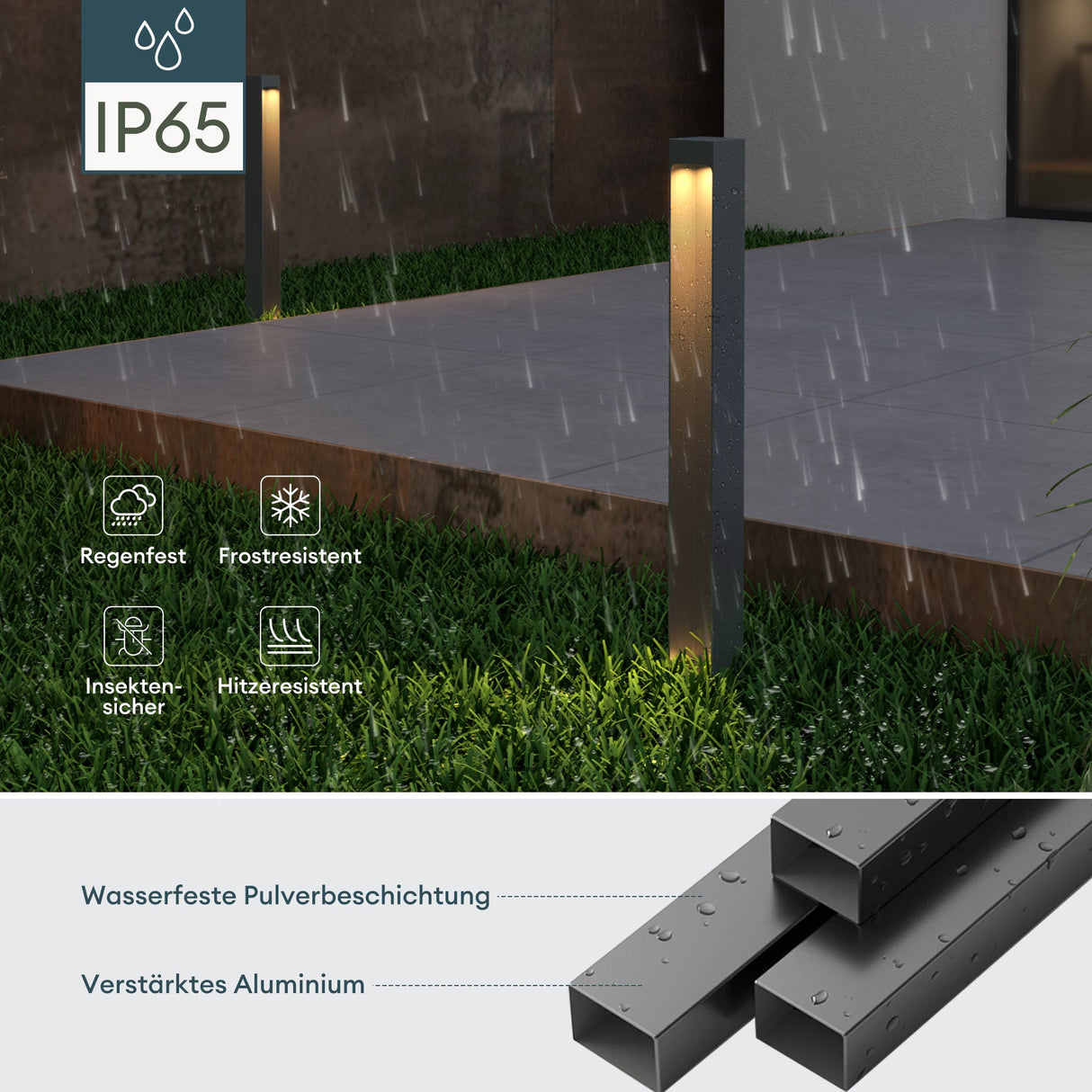 éclairage extérieur glasvilla IP65 éclairage de chemin extérieur | Borne d'éclairage extérieure pour jardin, lampadaire de jardin 3000K | Lampadaire d'extérieur 5W BaldersLights 