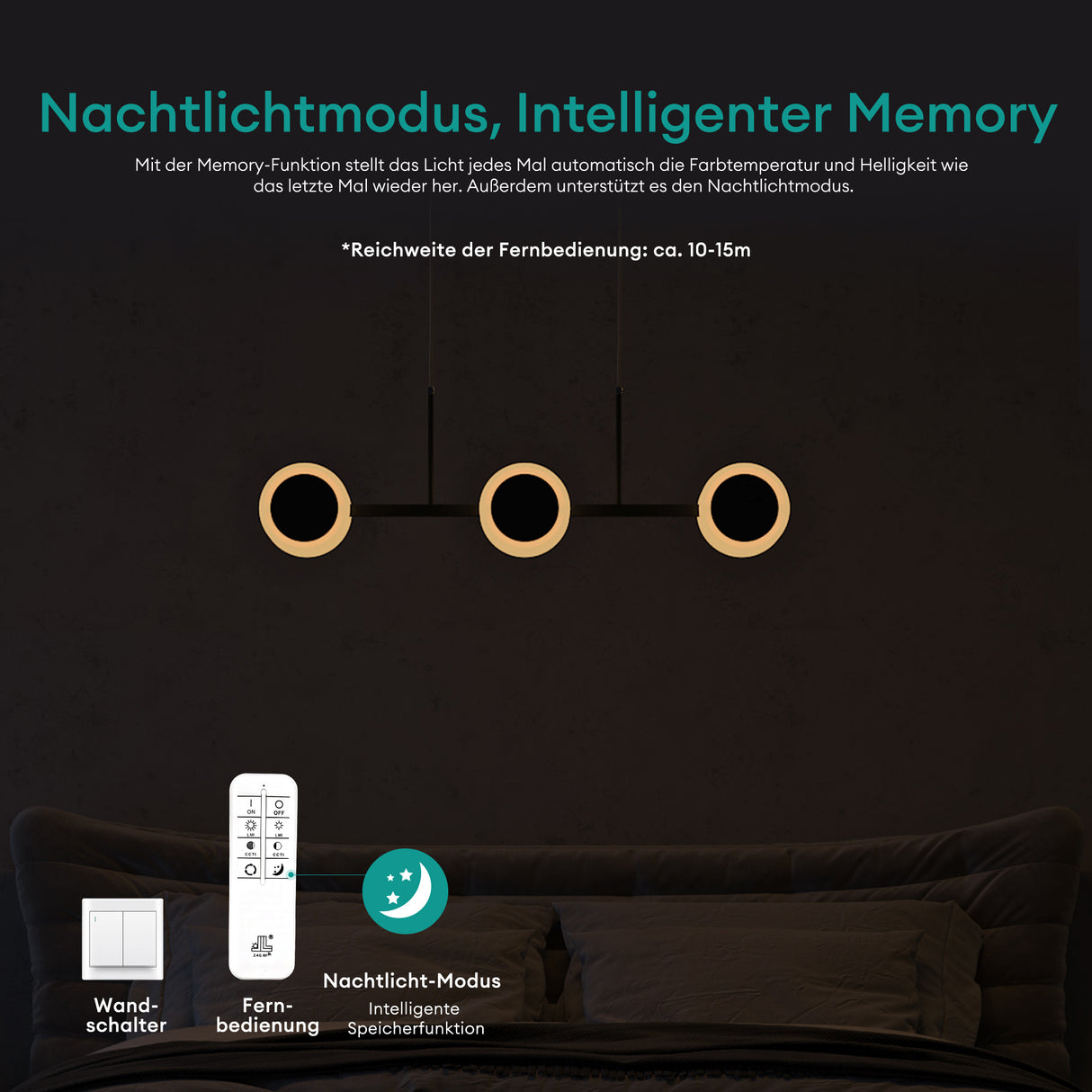 glasvilla Pendelleuchte 70cm LED Hängelampe Dimmbar mit Fernbedienung 3000K/4000K/6000K Verstellbares Kabel 24W matt Schwarz Hängeleuchte für Esszimmer Wohnzimmer Schlafzimmer