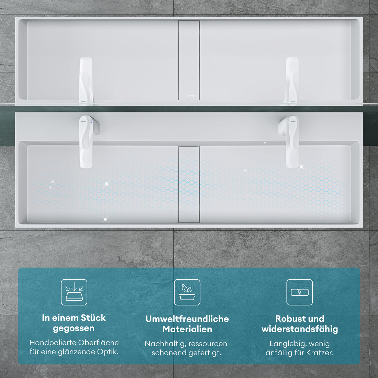 Lavabo à poser Glasvilla, lavabo suspendu en matériau minéral moulé avec trou de robinetterie Col6028