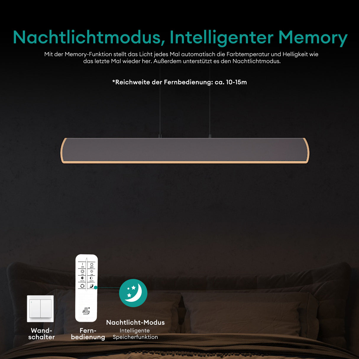glasvilla Pendelleuchte 100cm LED Hängelampe Dimmbar mit Fernbedienung 3000K/4000K/6000K Verstellbares Kabel 20W Hängeleuchte für Esszimmer Wohnzimmer Schlafzimmer