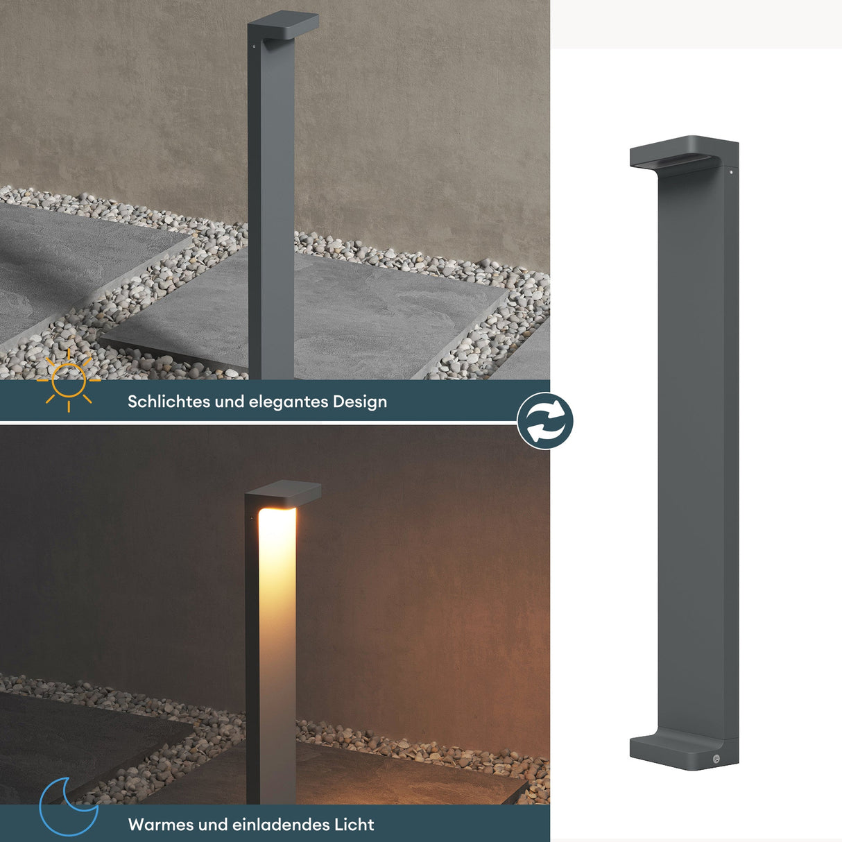 Lampe d'extérieur glasvilla 10x6x60cm IP65 éclairage de chemin extérieur | Borne lumineuse pour jardin, lampadaire 3000K, lampe de jardin | Lampadaire d'extérieur 6W LumaTorch 