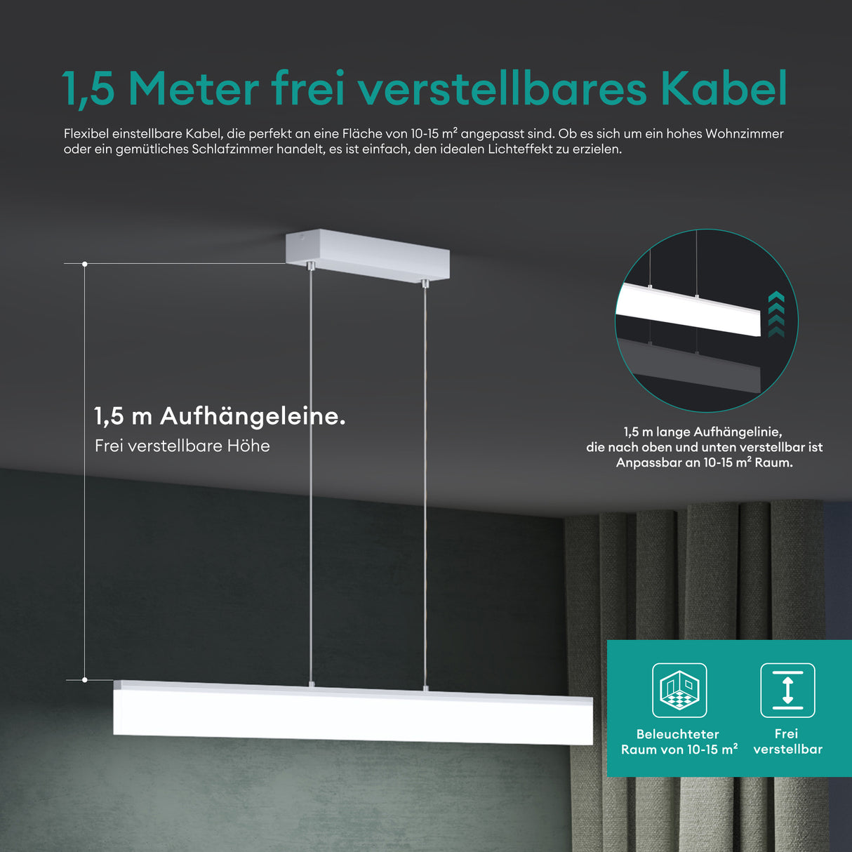 glasvilla Pendelleuchte LED Hängelampe Dimmbar mit Fernbedienung 3000K/4000K/6000K Verstellbares Kabel Hängeleuchte für Esszimmer Wohnzimmer Schlafzimmer
